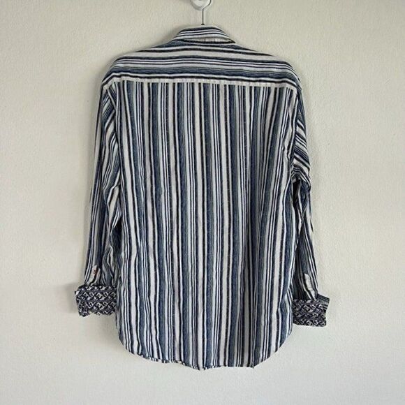 Robert Graham White Multicolored Striped Geometric Embroidered Button Up Shirt - Picture 2 of 12
